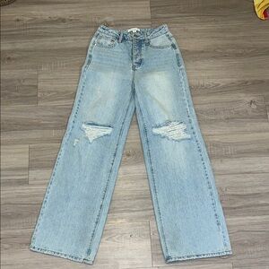 And Now This Light Wash Wide/Straight Leg Baggy Distressed Jeans